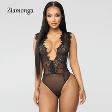 Ziamonga, сексуальный черный, красный, без рукавов, Кружевное боди, для женщин, глубокий v-образный вырез, выдалбливают, боди, женские, прозрачные, бодикон, боди, топы