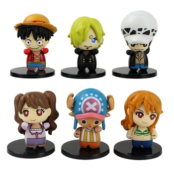 

8cm 6pcs/set One Piece Q Version Figure Doll Luffy Nami Chopper Sanji Robin PVC Cute Model Toys