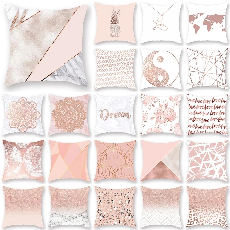

Polyester Fiber Rose Gold Geometric Pillow Cover Sofa Cushion Home Decorative Pillows Cover 01-26