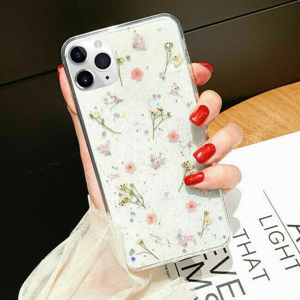 Чехол с цветами для IPhone 11 Pro Max X XR XS MAX 6 6S 7 8 Plus цветочный Блестящий блестящий тонкий