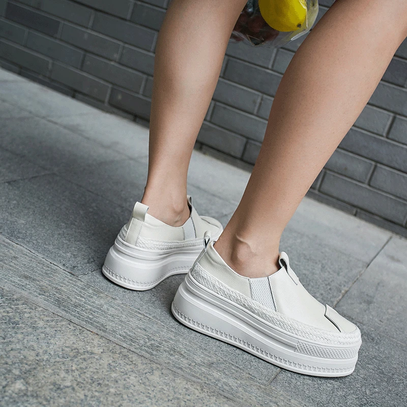 

2019 Autumn New Style Genuine Leather Korean-style Casual Versatile Head Flat Platform Shoes Loafers Cool Thick Bottomed Shoes W
