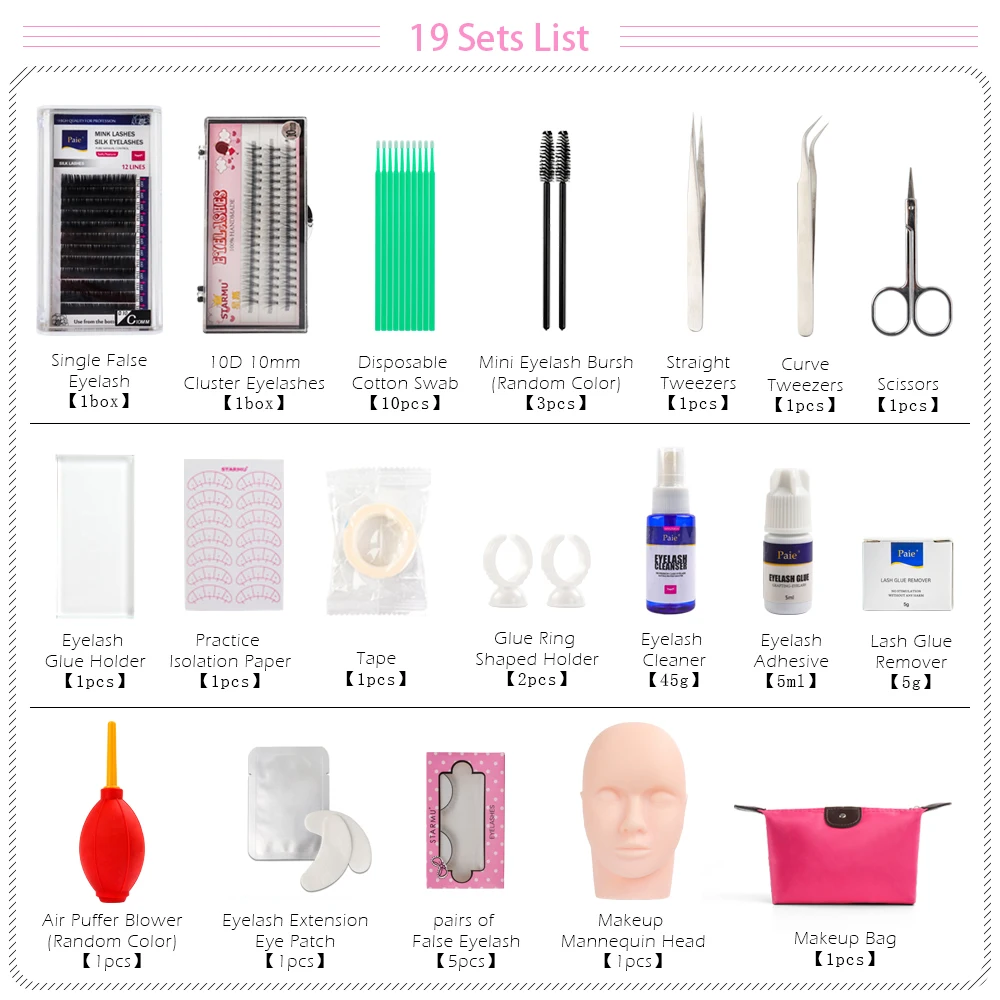 12/14/16/19pcs Eyelash Training Kit False Mink Eyelash Extension Lash Training Kit Practice Curl Glue Tweezer Tools Makeup Bag 12/14/16/19pcs Eyelash Training Kit False Mink Eyelash Extension Lash Training Kit Practice Curl Glue Tweezer Tools Makeup Bag