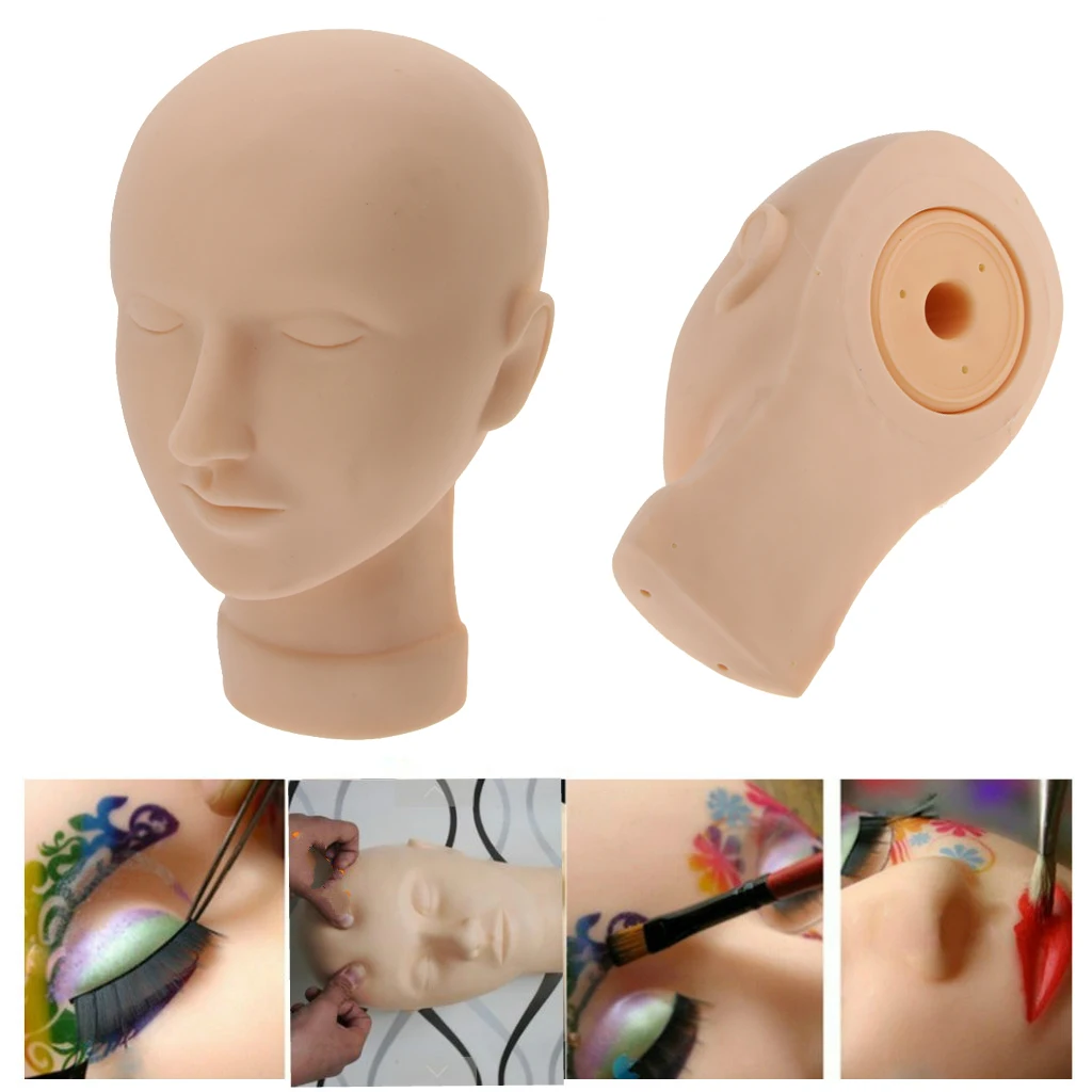 Professional Soft Silicone Massage Training Tool Eyelash Makeup Practice Mannequin Head Make Up Manikin Doll w/ Mount Hole