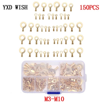 

150PCS M3/M4/M5/M6/M8/M10 Ring Lugs Ring Eyes Copper Crimp Terminals Cable Lug Wire Connector Non-insulated Diy Assortment Kit