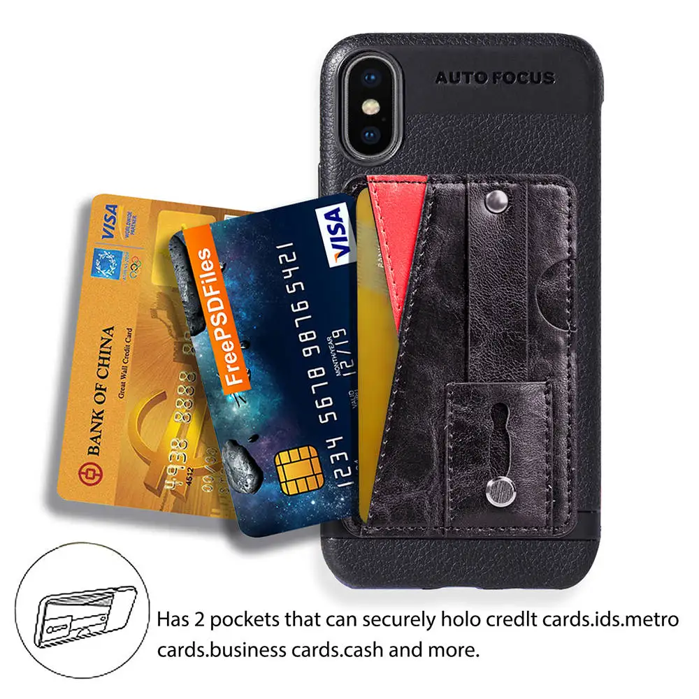 

Slim Wallet Case for iPhone X XR XS Max 6 6s 7 8 Plus Phone Cover Grip with Expanding Stand Adjustable PU Card Protective Case