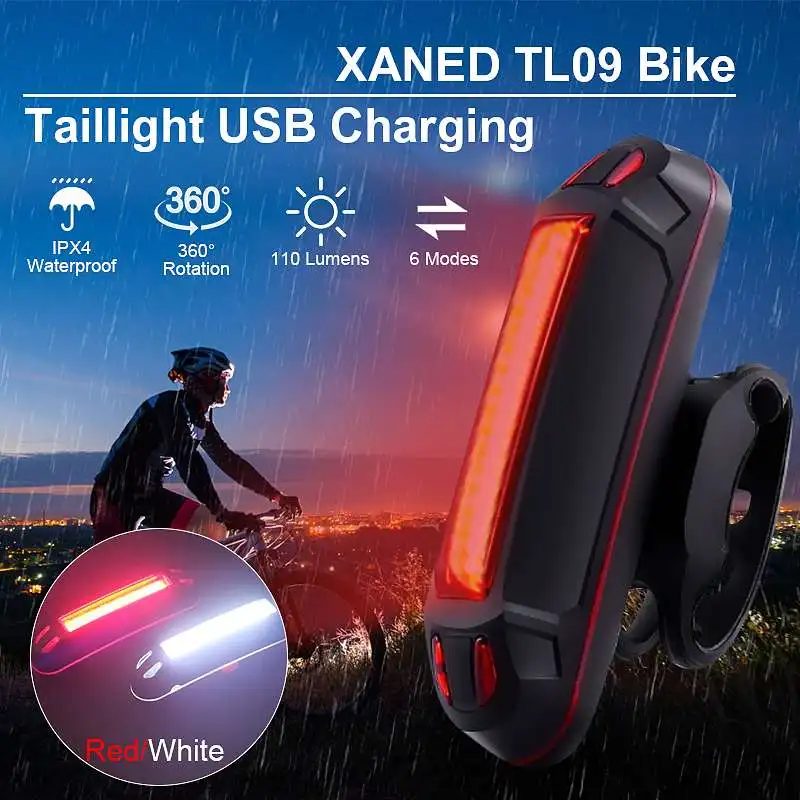 XANES TL09 110LM 6 Modes Bike Tail Light 360° Rotation USB Charging IPX4 Waterproof Warning Light for Camping Torch Lantern