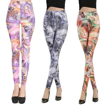 

Fashion Women High Waist Milk Fiber Leggings Violet Printing Gym Wrap Leg Pants