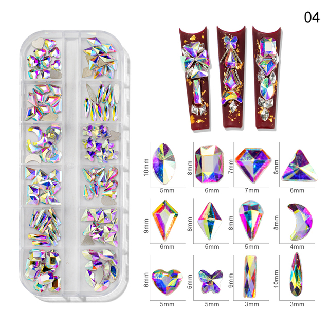 Box AB/Colorful Hotfix Rhinestones MIxed Size Flatback Crystal Diamond Gems 3D Glitter Nail Art Luxurious Decorations