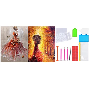 

2 Packs DIY 5D Diamond Painting Full Drill Kits , Back Girl (40x40cm and 30x40cm) with 20 Pieces Diamond Painting Tools