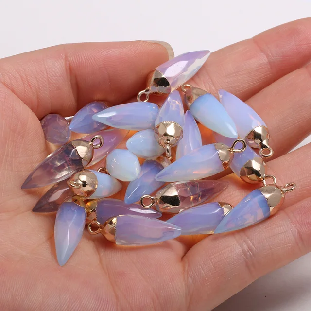 1pcs Natural Stone Crystal Faceted Rose Quartzs Pendant For DIY Jewelry Making Necklace Accessories Women Gift Size 13x26mm Opal
