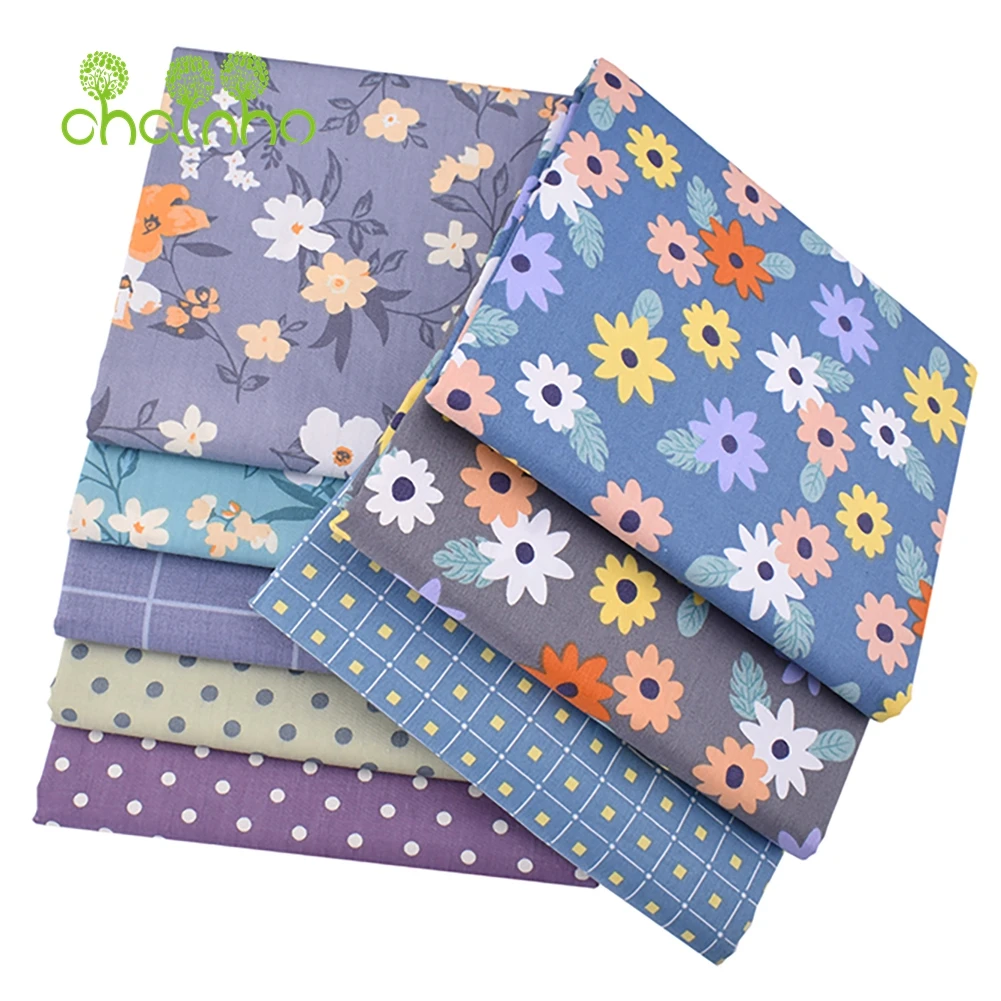 Chainho,Printed Twill Weave Cotton Fabric,DIY Sewing Quilting Material,Patchwork Cloth,8 Designs Floral Series,2 Sizes,15C241