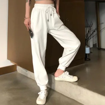 

High Waist Loose Slim Leggings Women Sports Pants Pockets Versatile White Black Student Casual Harem Pants Female Summer