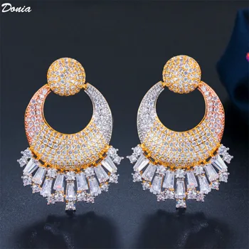 

Donia Jewelry New stylish European and American luxury tri-color copper micro-inlay AAA zircon earrings round earrings
