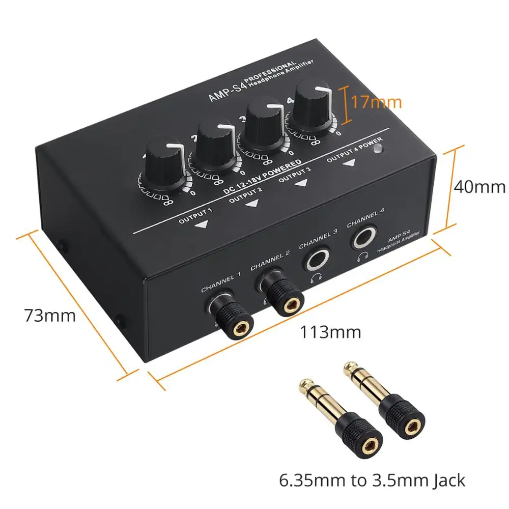eSYNiC Headphone Amplifier With 4 Channel Portable Stereo TRS Headphones Output Jack and TRS Audio Input for Stage Applications