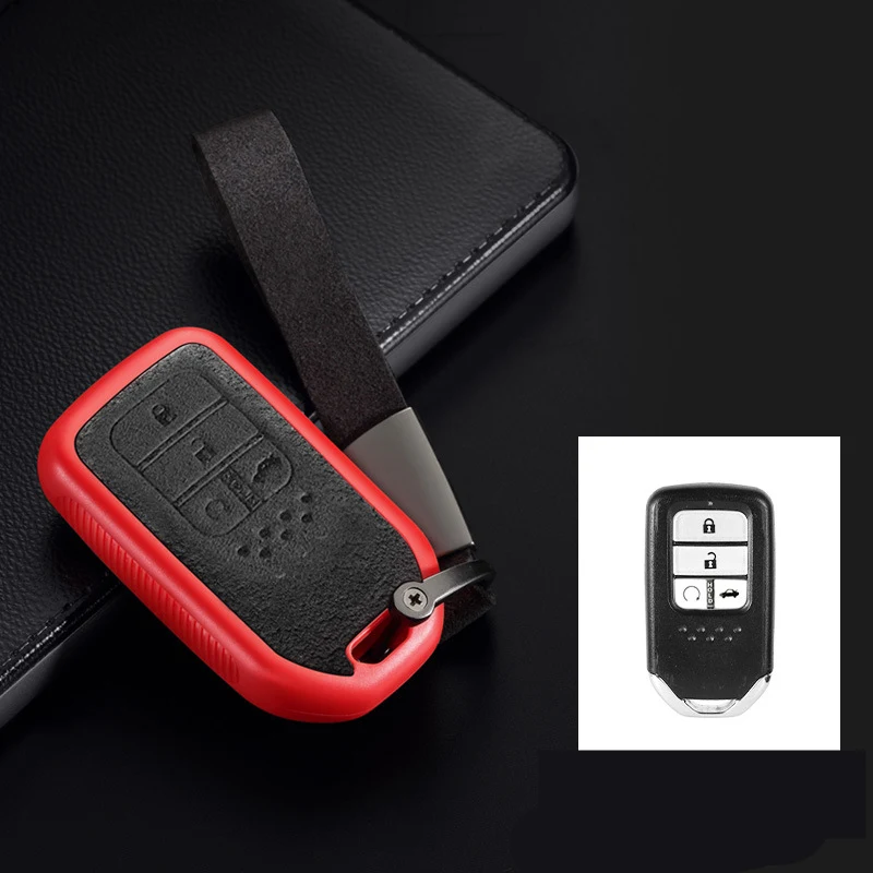 Hot sale Full Cover Plastic+Leather Car Key Protect Case For Honda Hrv Civic Accord 2003-2007 Cr-v Freed Pilot Auto Shell - Название цвета: D-red