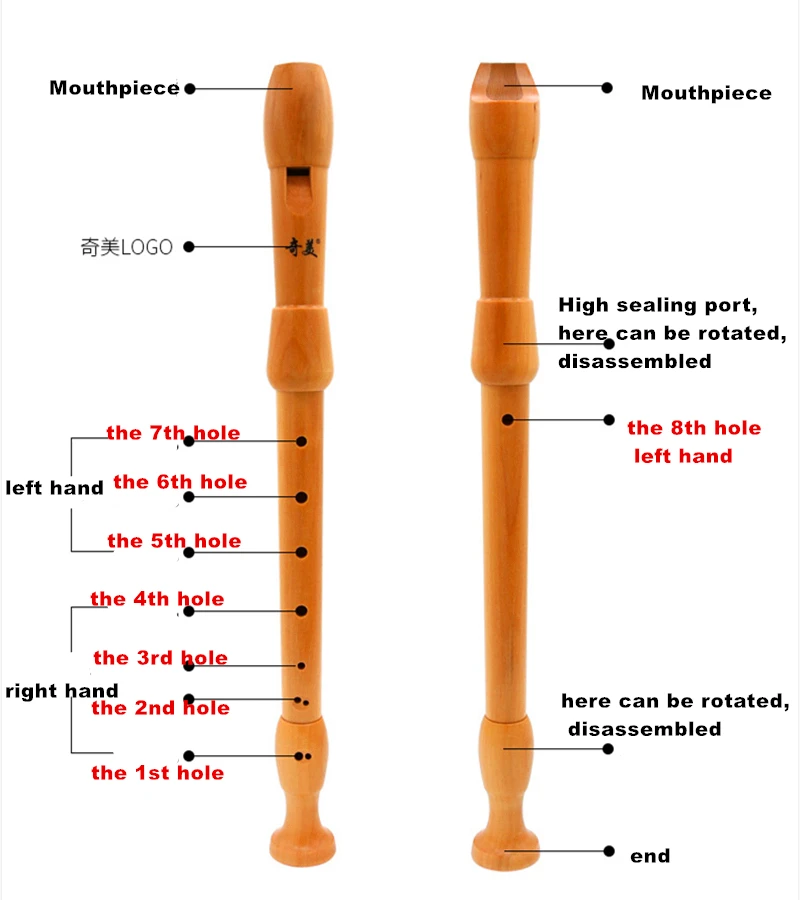 8 Holes Alto Treble Recorder Wooden Flute German English Style Musical Instrument