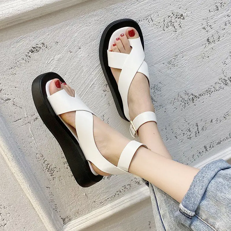 INS HOT Women's Sandals 2021 Summer Solid Color Comfortable Female Beach Shoes Chunky Sandals For Woman Non-Slip Shoe