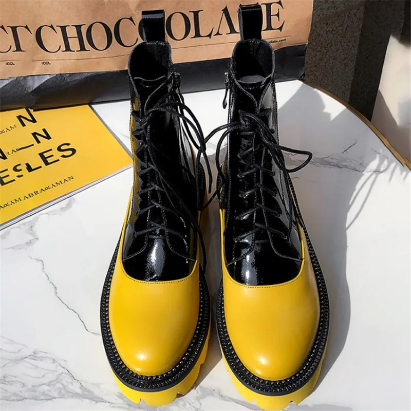 Tanie Prova Perfetto kobiety grube dno śnieg buty 2019 zasznurować Martin buty kobiece kostki wojskowe zasznurować zimowe ciepłe buty na platformie