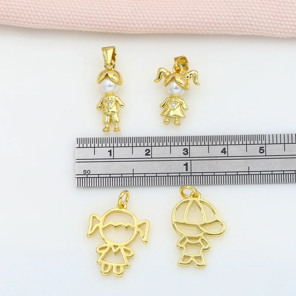 OCESRIO Fashion Small Mini Cute Boy and Girl Gold Plated Pendant Copper Zircon Jewellery Crafts Wholesale pdta495