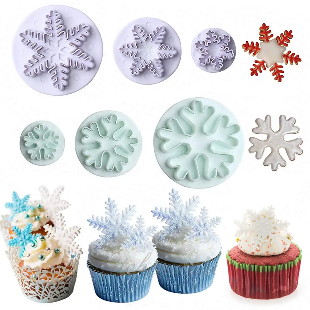 3PCS Snowflake Cookies Cutters Sugar Paste Mold Fondant Plunger Molds Birthday Cake Decoration Pastry Tool Kitchen Accessories