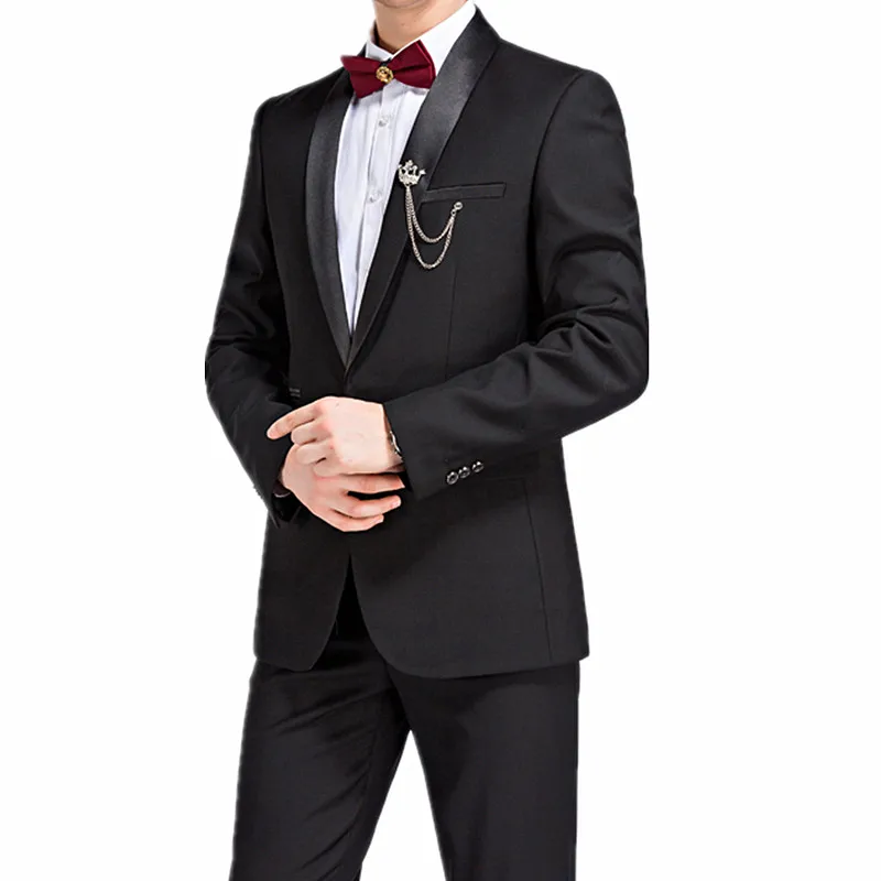 Black Tuxedo Men Autumn New 2-Piece Set Wedding Party Male Suit Blaze Jacket and Pants 4XL | Мужская одежда
