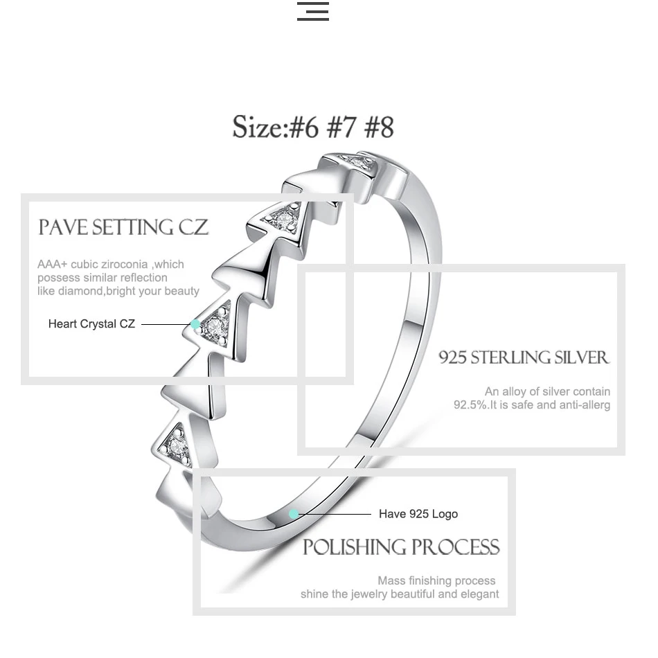 Подлинный eleshe 925 пробы Серебряное штабелируемое кольцо с геометрическим треугольником и кристаллами для женщин, модное ювелирное изделие для свадьбы
