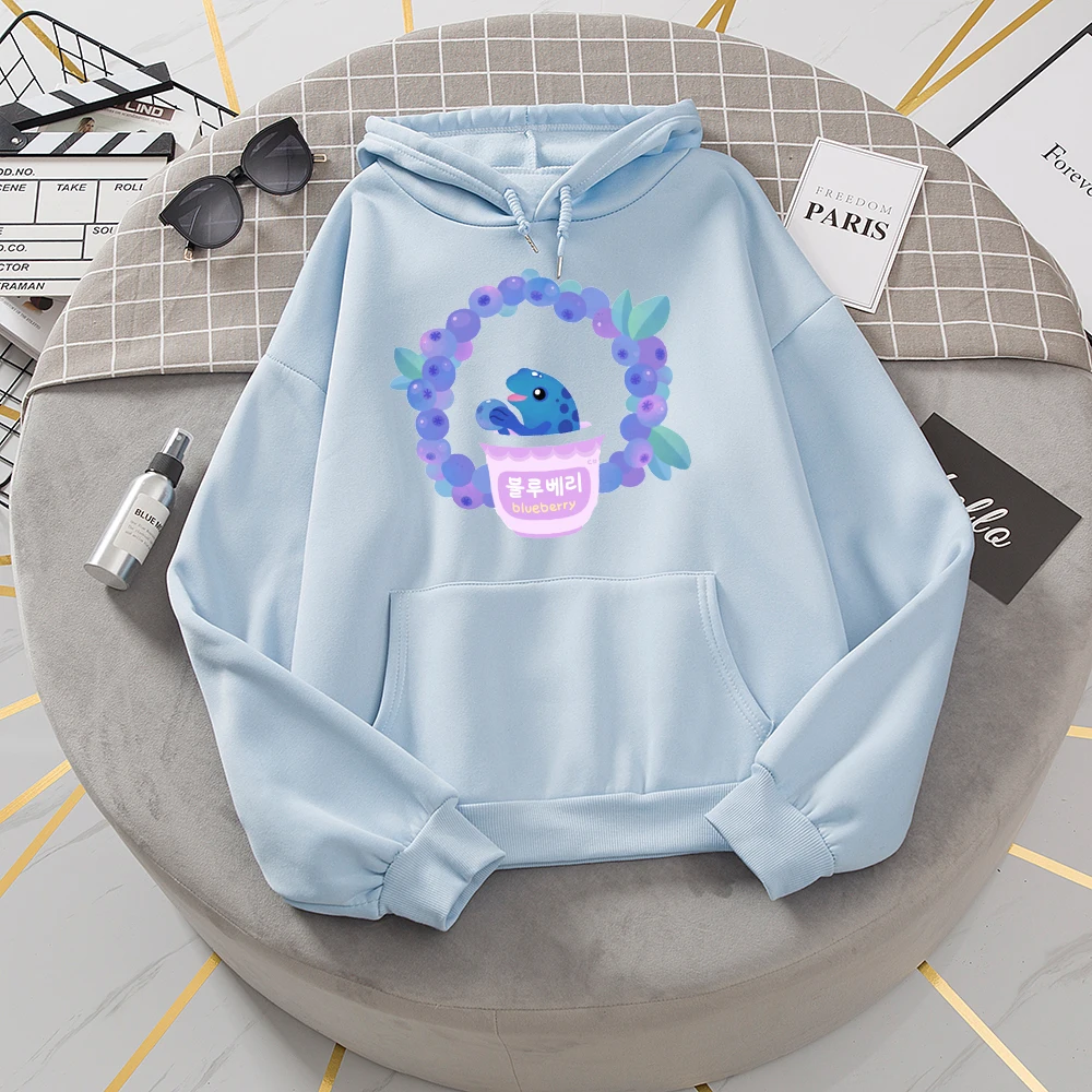 

Oversized Sweatshirt Pullover Autumn Winter New Women Hoodies Pullover Sweatshirt with Hood Autumn 90s Cute Blueberry Frog Print