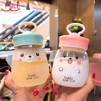 

Cartoon Cute Glass Water Bottle Portable Cute Bear Tea Cup with Tea Strainer Female Student Child Leak-proof Bottle