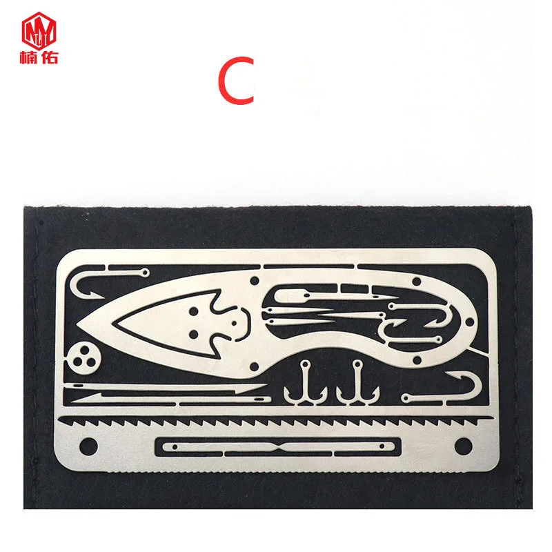 1PC Outdoor EDC Stainless Steel Fishing Hook Card Portable Fishing Hunting Multifunction Tool Card EDC Camping Survival Multi Function Tool Tool Card