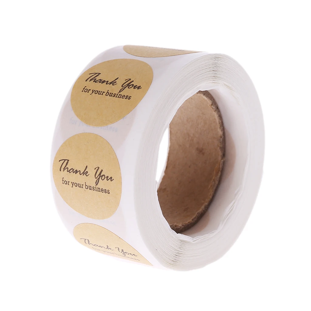 

2020 New 1" Inch Thank you For You Business Sticker Natural Kraft Adhesive Labels Roll Round DecorationsPackaging