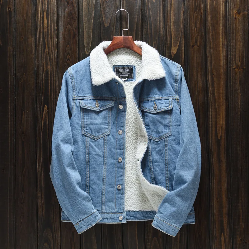 

Winter Jean Jackets Men Outerwear Warm Denim Coats New Men's Large Size Wool Liner Thicker Winter Denim Jackets Size 5XL