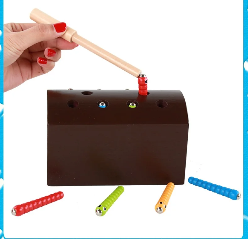 3D деревянные игрушки Монтессори гусеница съедает яблоко дети ловят черви соответствующие парные игры ранняя образовательная Интерактивная математическая игрушка