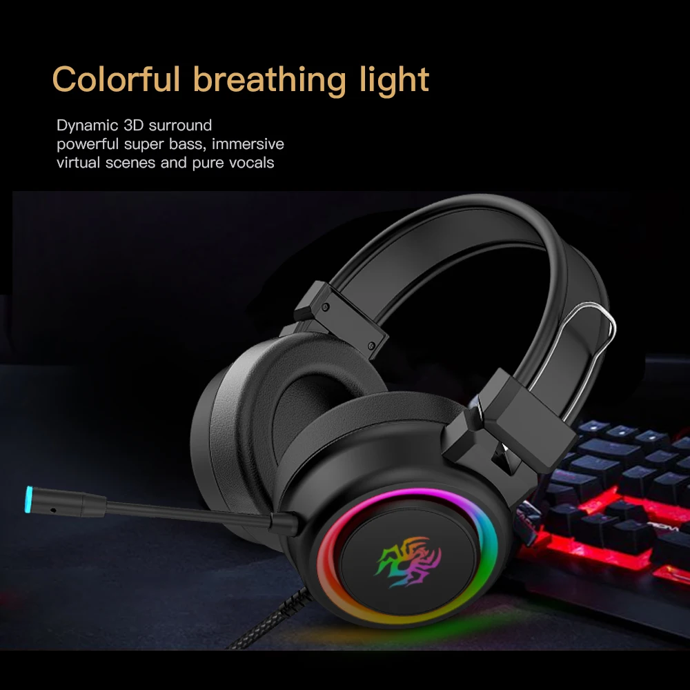 New V5 RGB Gaming headphones Colorful lighting e sports for computer with microphone Big earmuffs headphone wired headset bass
