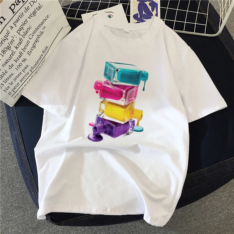 2020 Summer Women T-shirt Seven color nail pol Printed Tshirts Casual Tops Tee Harajuku 90s Vintage White tshirt Female Clothing