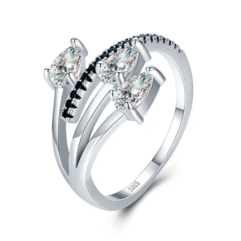 

SODROV Real 925 Sterling Silver Jewelry Trendy Elegant Engagement Ring Black Spinel Wedding Rings for Women G007