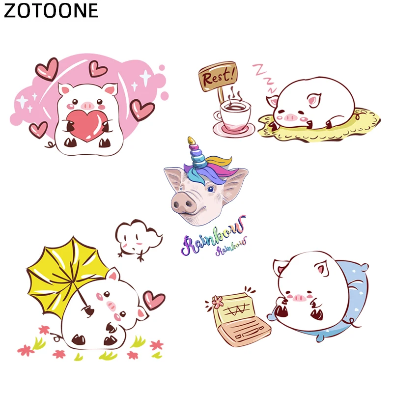 

ZOTOONE Stripes Patches Iron on Transfer Cute One-horne Pig Patches for T-shirt Girl Kid Clothing DIY Thermo Stickers on Clothes