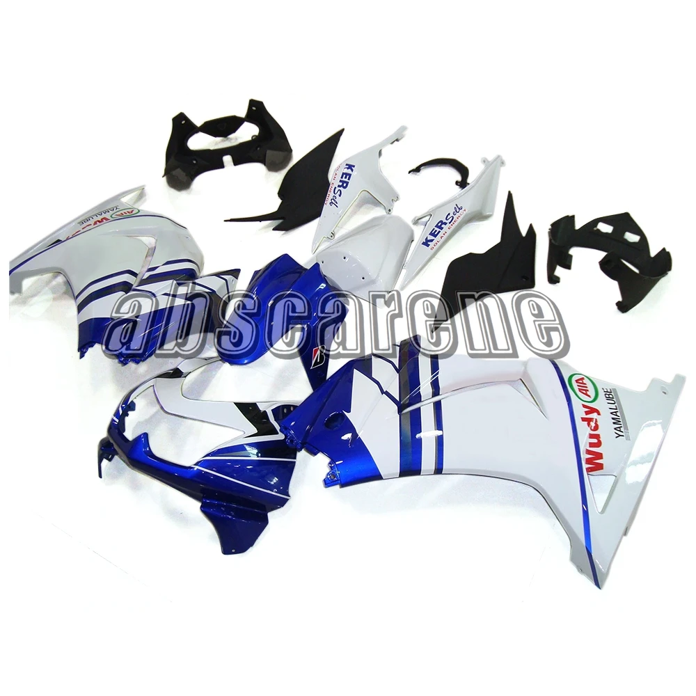 Выполните Обтекатели для Kawasaki EX250R 2008 2009 2010 2011 2012 EX 250R 08 09 10 11 12 впрыска ABS Пластик белого и синего цвета корпуса