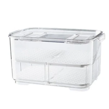 

Plastic Double Sealed Drain Storage Box Refrigerator Fruit Vegetable Drain Storage Containers with Lid Kitchen Fridge L