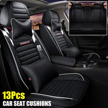 

13pcs/set 5-Seats Car Seat Cover Full Set Multi-layer Wear-resistant Leather Breathable Seat Cushion Pad w/2 Headrests Pillows