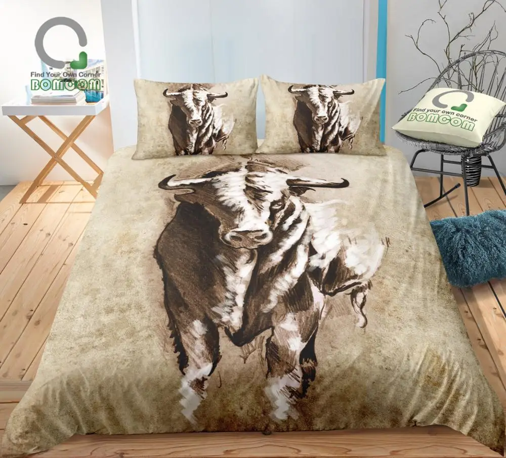 BOMCOM Digital Printing Bedding Set Ox Bull Cattle Buffalo Sketch Duvet Cover 100% Microfiber | Дом и сад