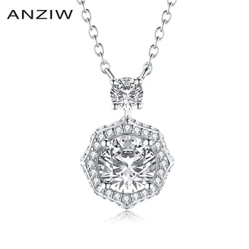

AINUOSHI Vintage Round Cut 2.0ct Halo Pendant Necklace for Women Simulated Diamond 925 Sterling Silver Engagement Necklace 18''