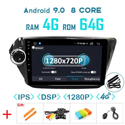 9.0 4G 64G DSP 1280P 1280P Android 9,0 4G 64G Carplay Авто gps для KIA K2 RIO 3 4 2011 мультимедиа ips 2.5D экран стерео радио без DVD - Цвет: 9.0 4G 64G DSP 1280P