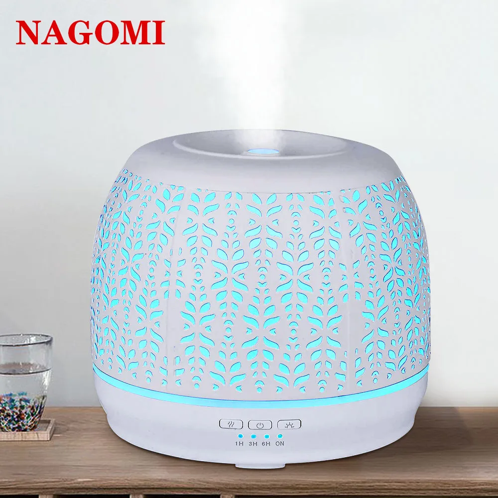 500ml Aromatherapy Essential Oil Diffuser White Iron Handmade Ultrasonic Air Humidifier 7 Color Light Change For Home SPA