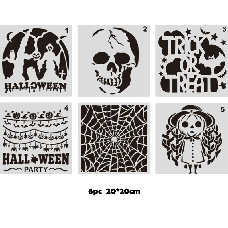 6pc 20*20cm Halloween Painting Template DIY Coloring Embossing Stencil Scrapbook Album Decoration Cake Office School Supplies 2021 new winter cottage layered set stencil handmade diy hot sale painting scrapbook coloring embossed photo album decoration