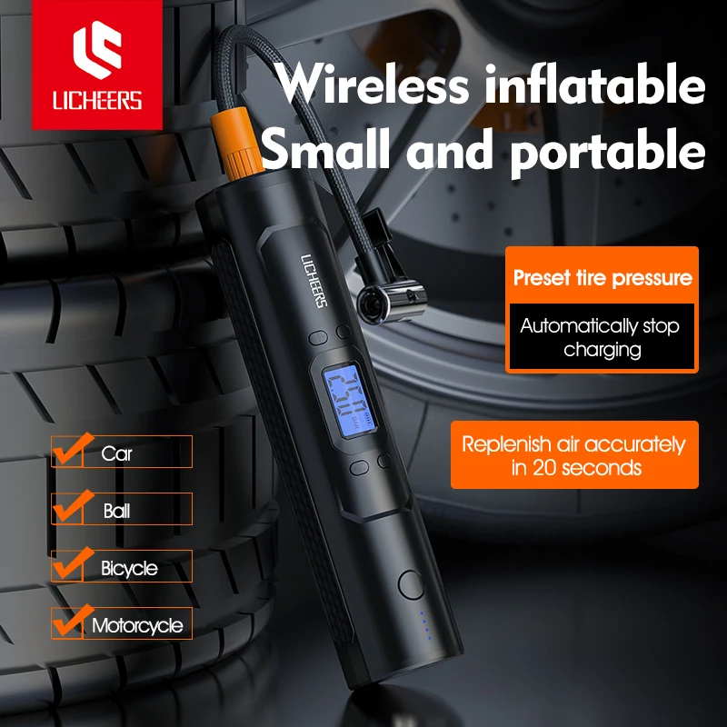 Licheers Rechargeable Air Pump Tire Inflator Cordless 12V 150PSI Portable Compressor Digital Car Tyre Pump for Car Bicycle Balls