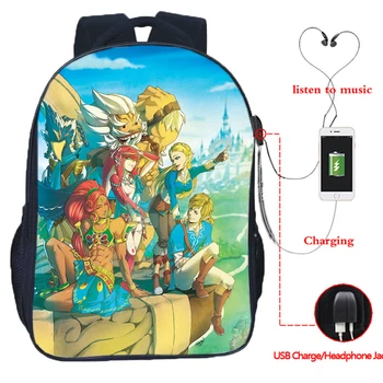 

The Legend of Zelda School Backpacks Boys Girls Link Mipha Revali School Bag for Children Bookbag Usb Charging Knapsack Bags