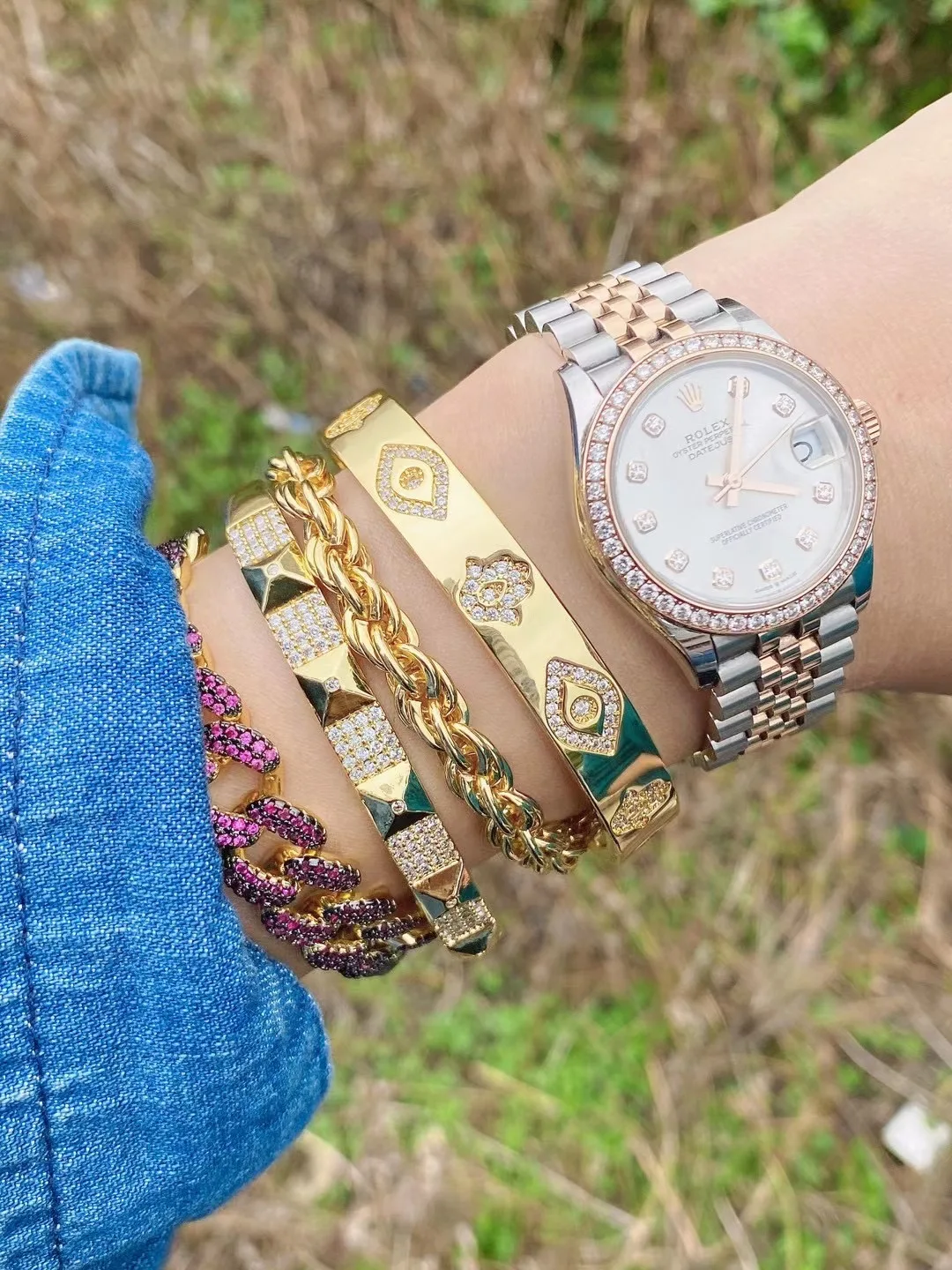 3Pcs  Metal Copper Cz Pave Hand eye Charm Bangle For Women Girl Hip Hop Pulseras Mujer Bijoux Femme 2021 Trend Jewelry 2