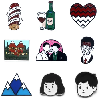 

12pcs/lot E1802 Cartoon Twin Peaks Movie Enamel Pin Collection Couple Brooch for Friend Backpack Lapel Pin Badge Jewelry Gift