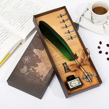 

2020 European style retro feather pen business gift set dip pen birthday gift fountain pen