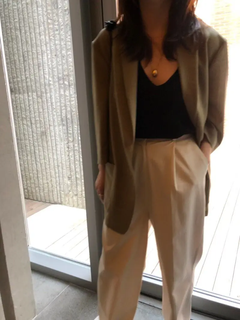 South Korea INS Retro Simple Normcore Style Greyish Green Suit Jacket
